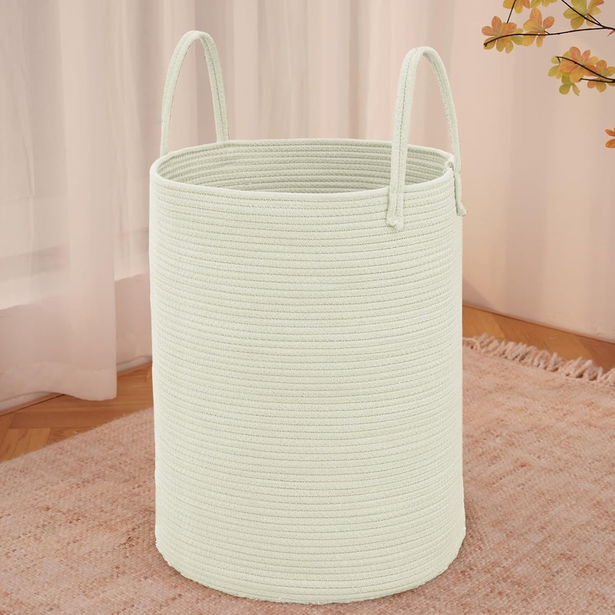 Large Woven Laundry Basket Hamper,80L Cotton Rope Storage Bin for Blankets,Toys and