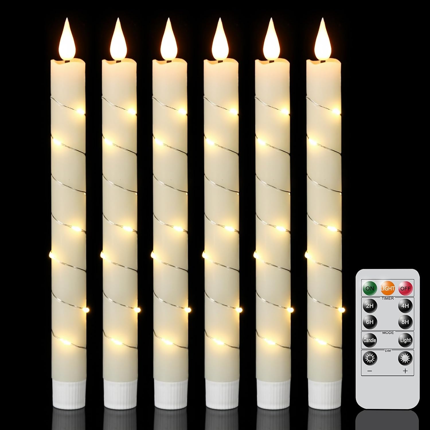 GenSwin Flameless Taper Candles with Remote and String Lights, Ivory Real Wax Taper Candles Battery
