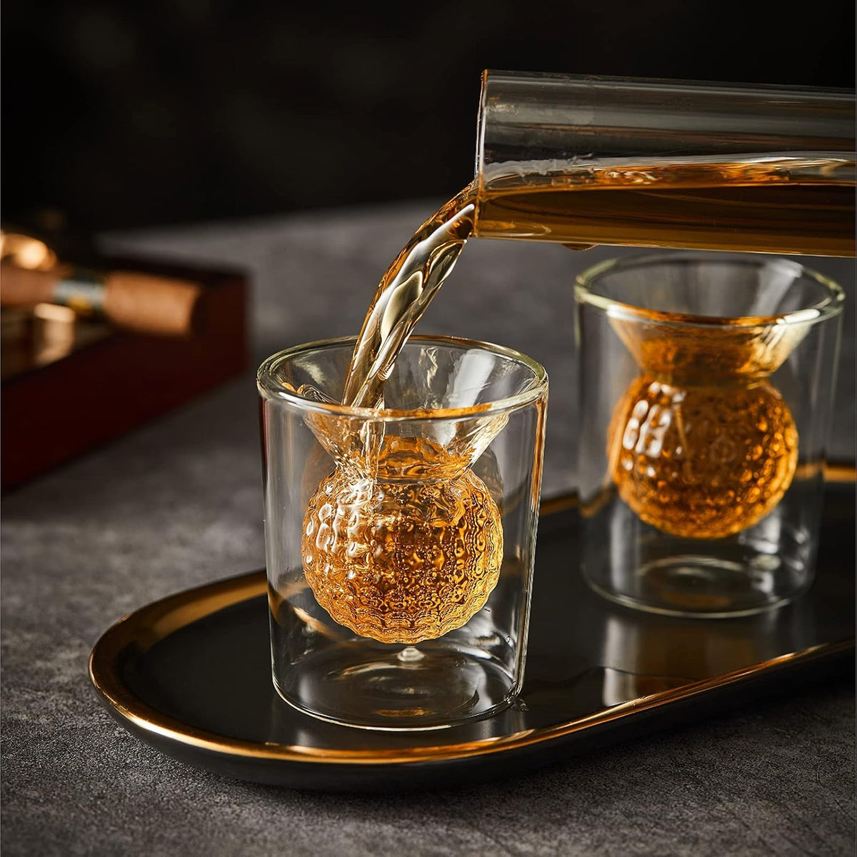 Golf Whiskey Decanter Set with 4 Golf Ball Shot Glasses, Unique Golf Gifts for Men Women, 750ml