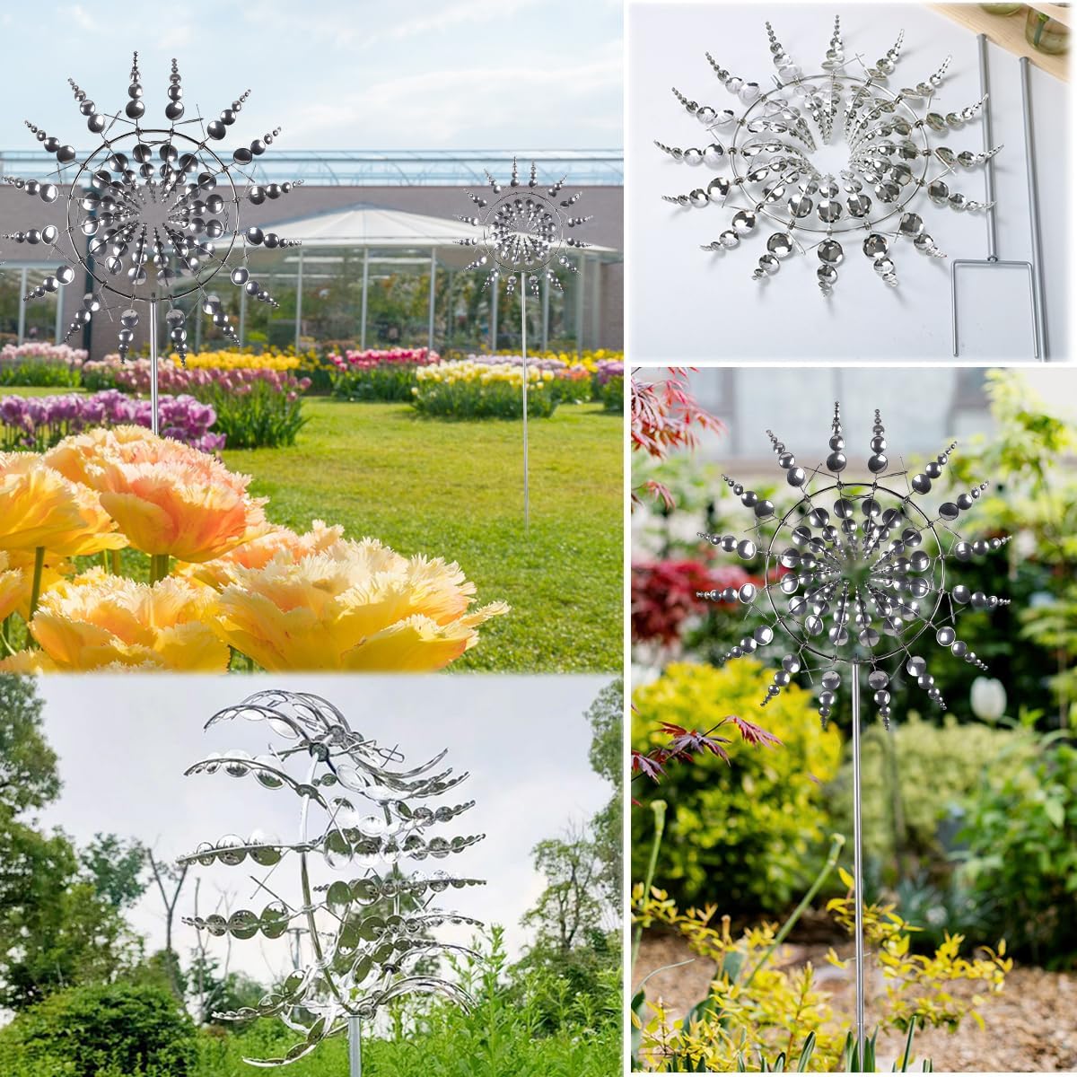 Unique and Magical Metal Windmill, 2Pcs Wind Spinners, 3D Wind Powered Kinetic Sculpture, Stainless