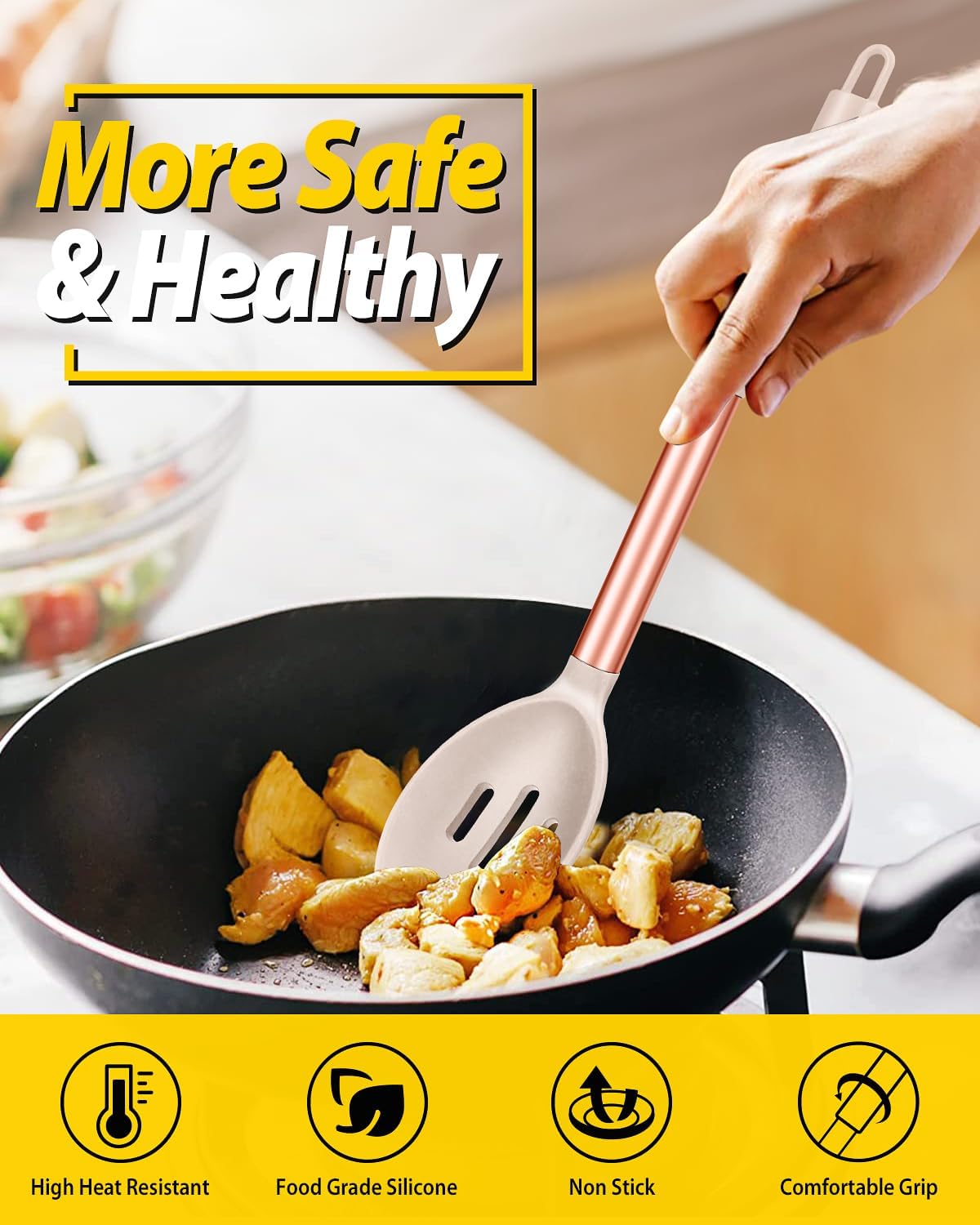 Pack of 2 Large Silicone Cooking Spoons,Non Stick Solid Basting Spoon,Heat-Resistant Kitchen