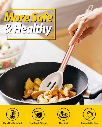 Pack of 2 Large Silicone Cooking Spoons,Non Stick Solid Basting Spoon,Heat-Resistant Kitchen