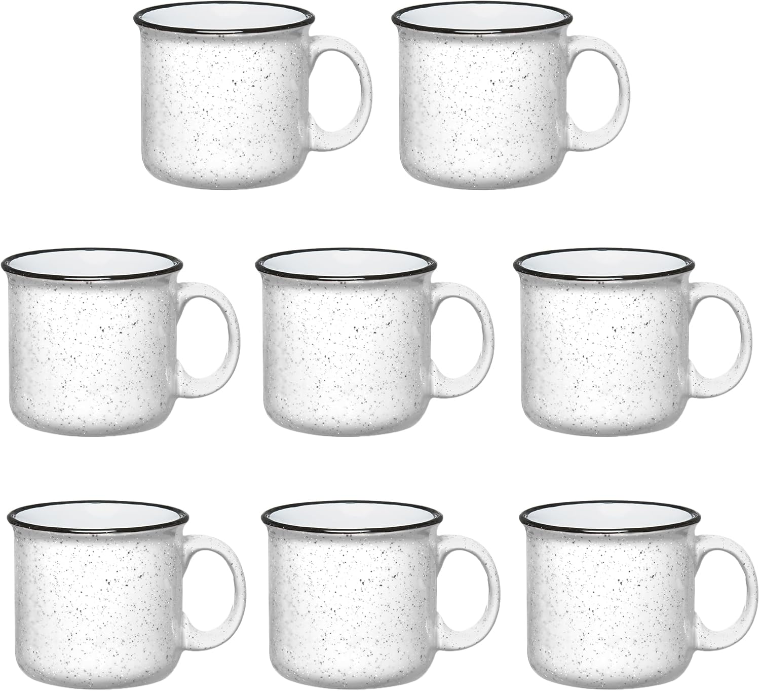 Set of 8 Ceramic Campfire Mugs – 15 Oz, White – Coffee & Tea Cups for Home, Work, Travel, Camping