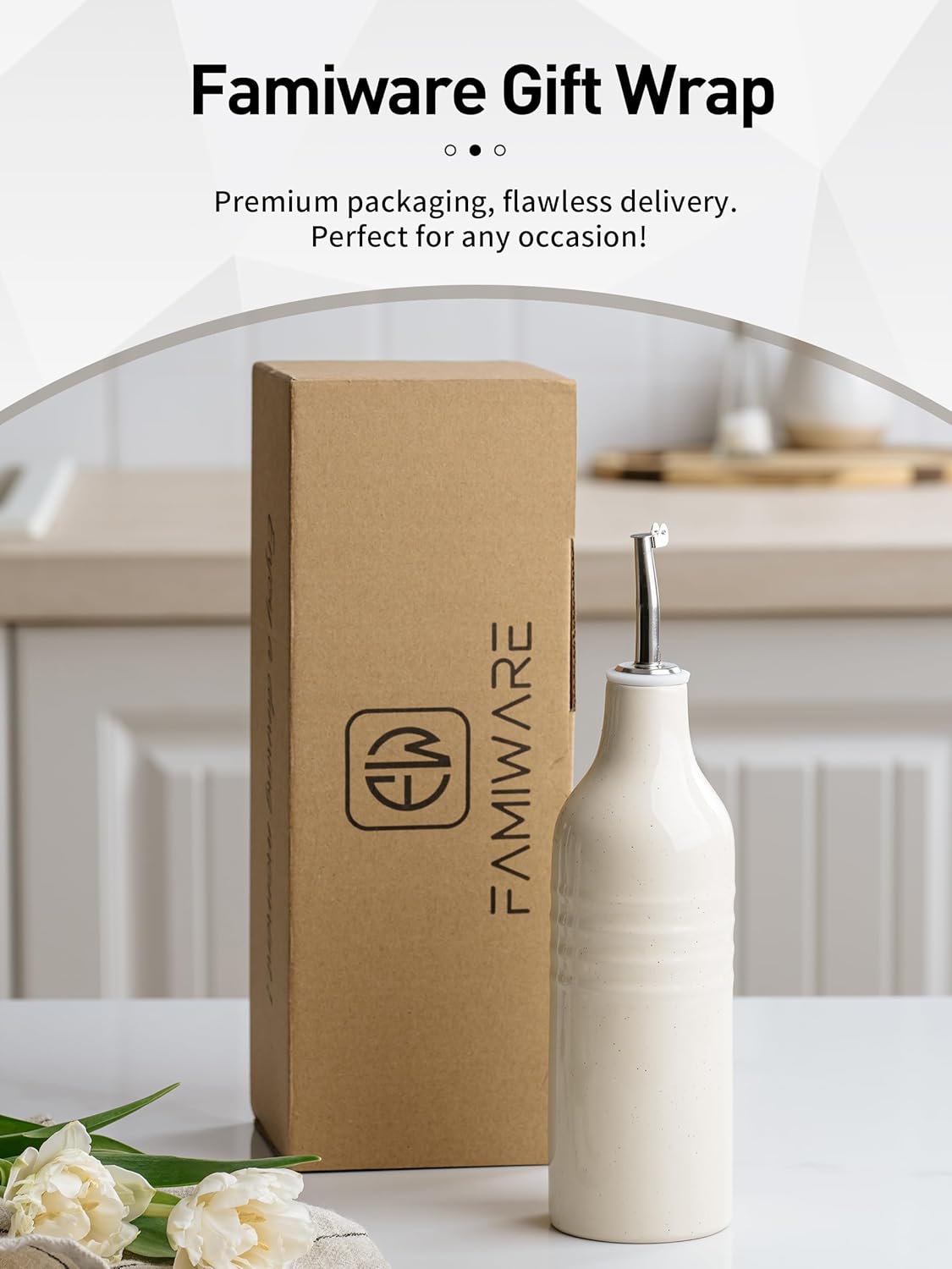famiware Jupiter 16oz Ceramic Olive Oil Dispenser Bottle, 1 Piece Oil Dispenser for Kitchen with