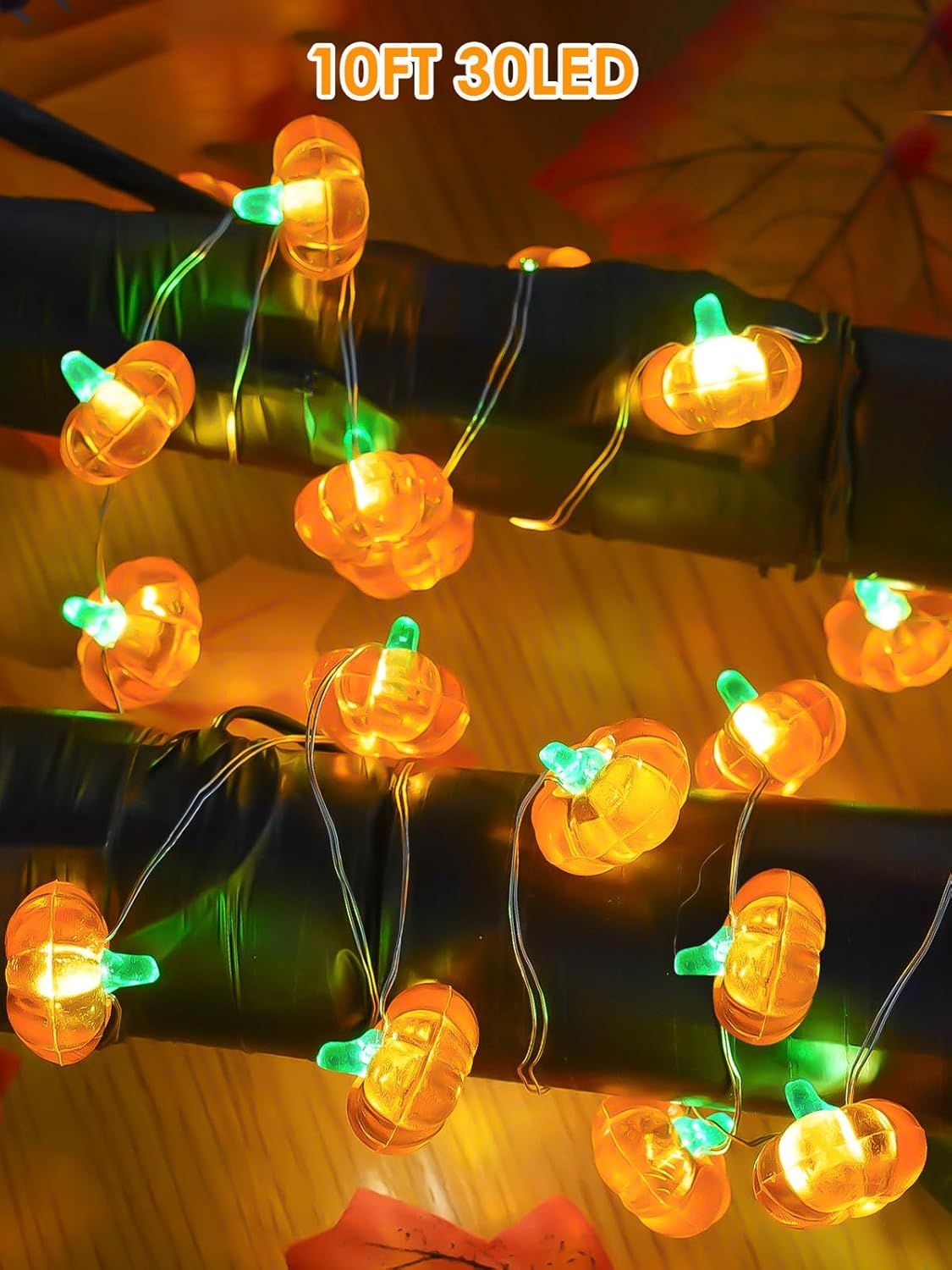 Fall Decorations 3D Pumpkin Fairy Lights Battery Operated with Remote, 10ft 30LED Fall Orange