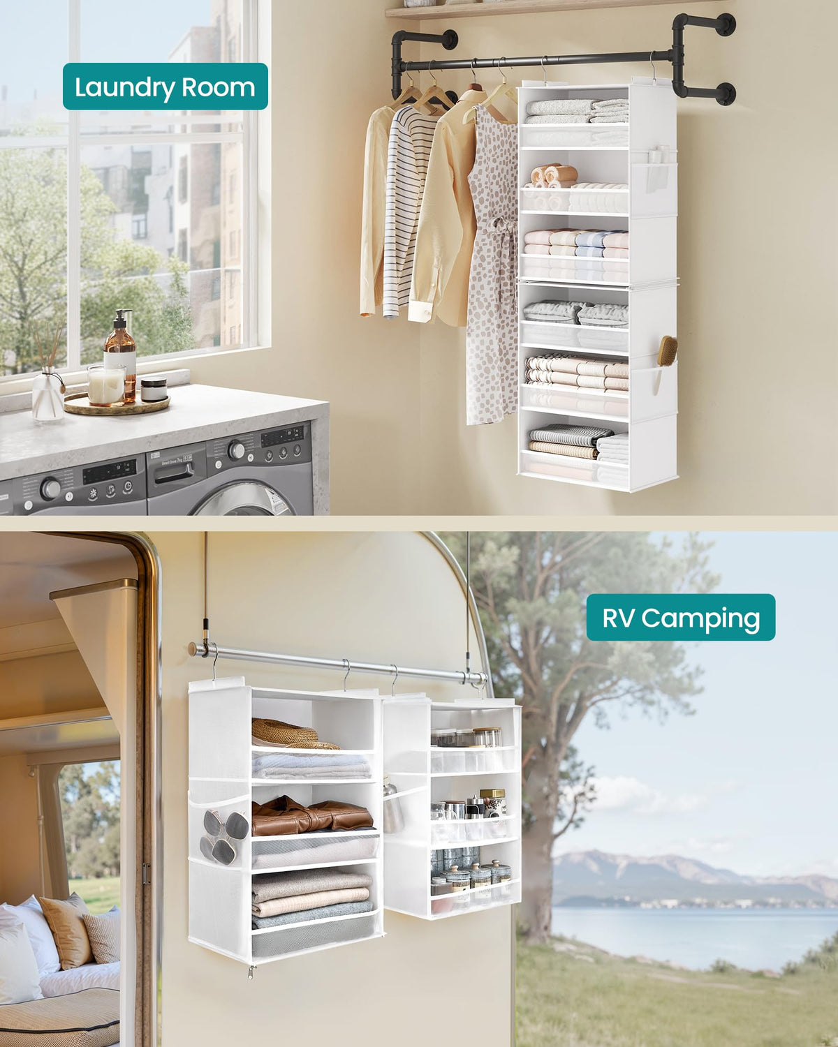 SONGMICS Hanging Closet Organizer, 6-Tier Fabric Storage Shelf, Separable Closet Hanging Shelf with