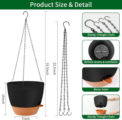 GARDIFE Large Hanging Planter, 12 inch Hanging planters for Indoor. Outdoor Plants, Self Watering