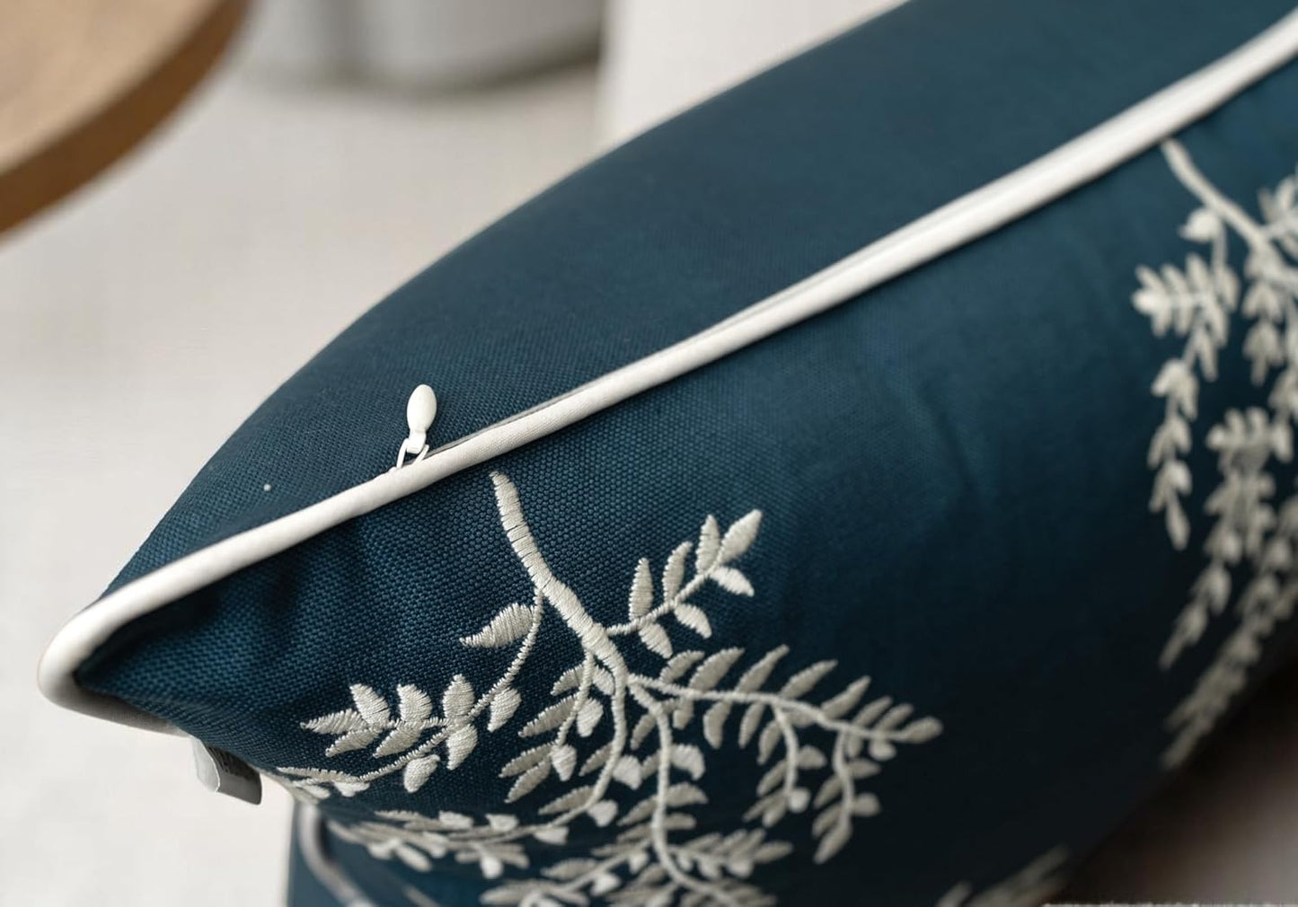 VAGMINE Embroidered Leaves Throw Pillow Cover - 20x20 Inches Square - 100% Cotton Teal Decorative