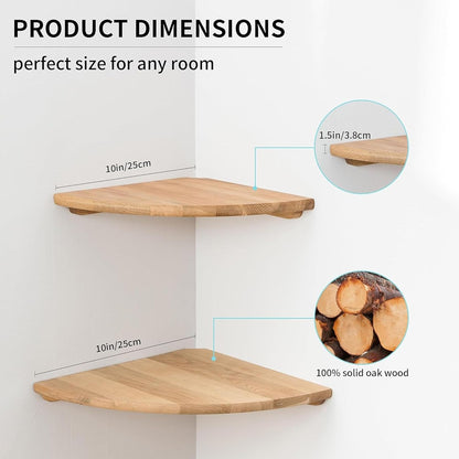 Corner Shelves, Floating Corner Shelf, Set of 2 10inch Solid Oak Wood Corner Wall Shelves, Round