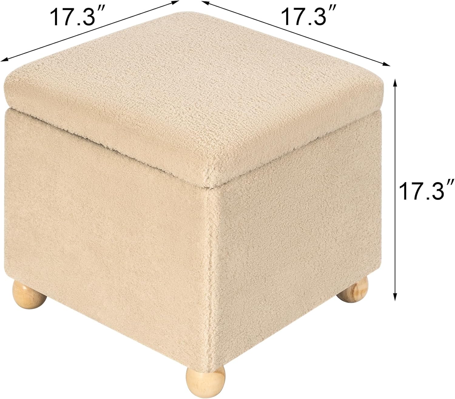 Adeco 17 Inch Soft Oatmeal Cube Ottoman Storage, Teddy Velvet Chair Foot Stools, Upholstered Vanity
