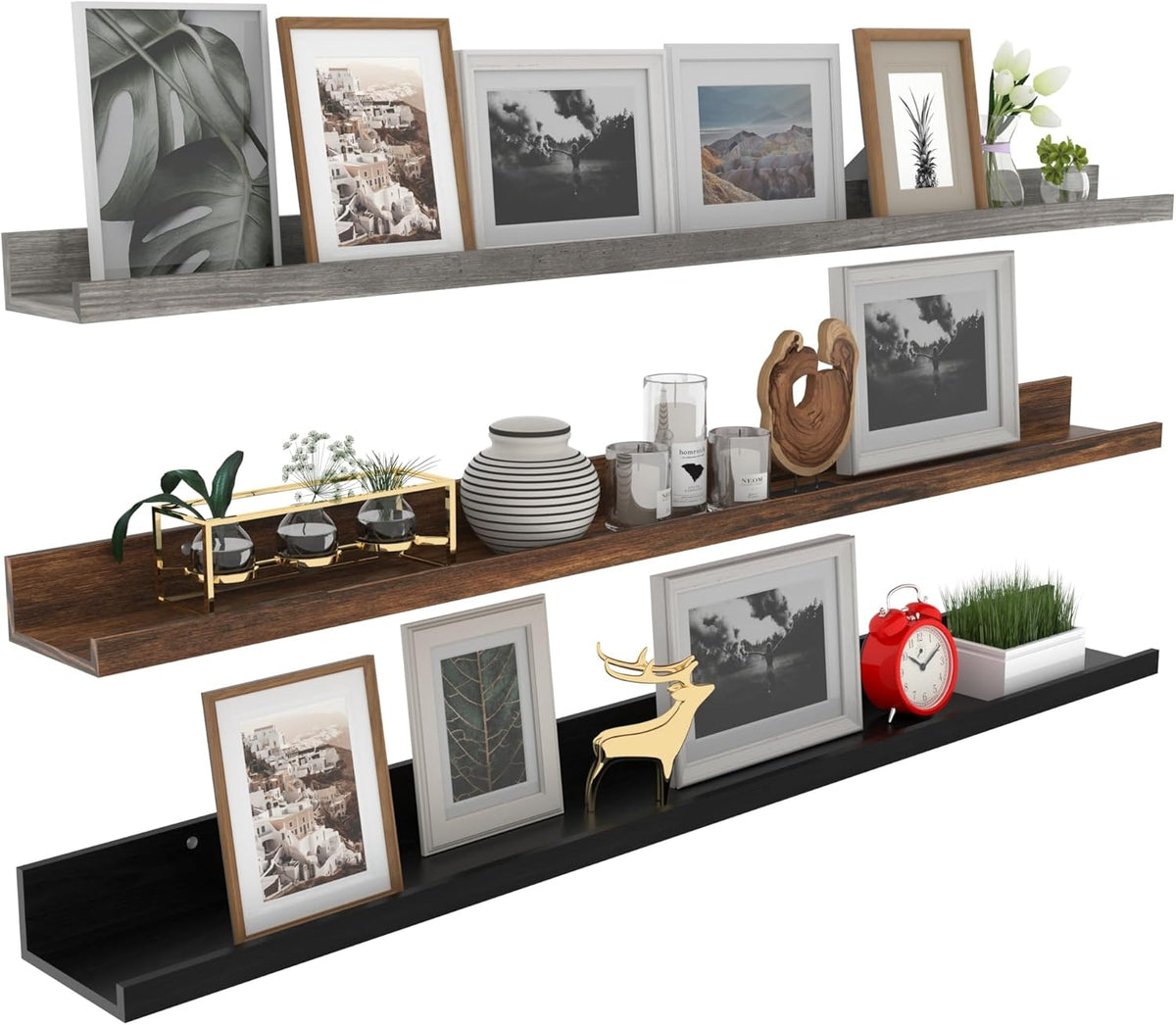 Giftgarden 47 Inch Multi Colors Floating Shelves for Wall Mount, Assorted Colors Wood Wall Shelf