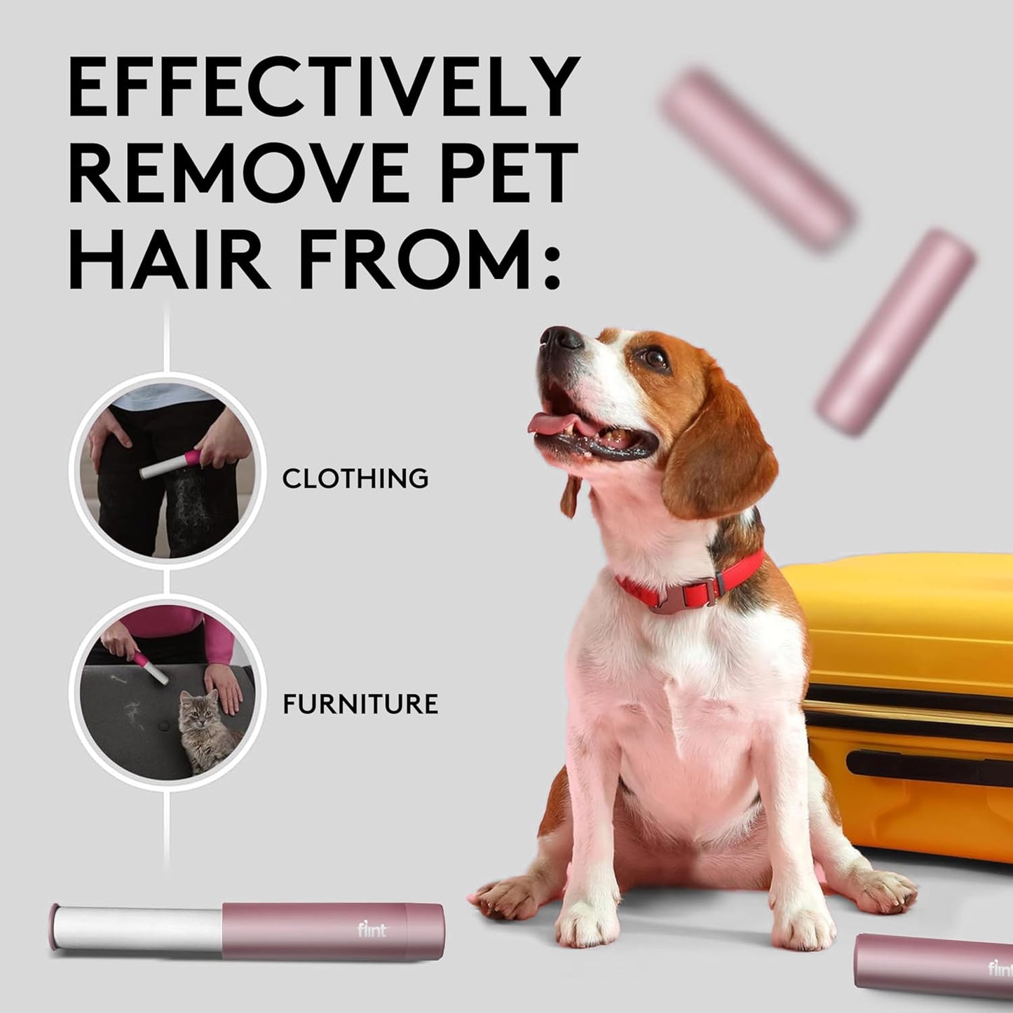 Flint Rose Gold Retractable Mini Lint Roller with 90 Extra Sticky Sheets, Small and Portable Lint