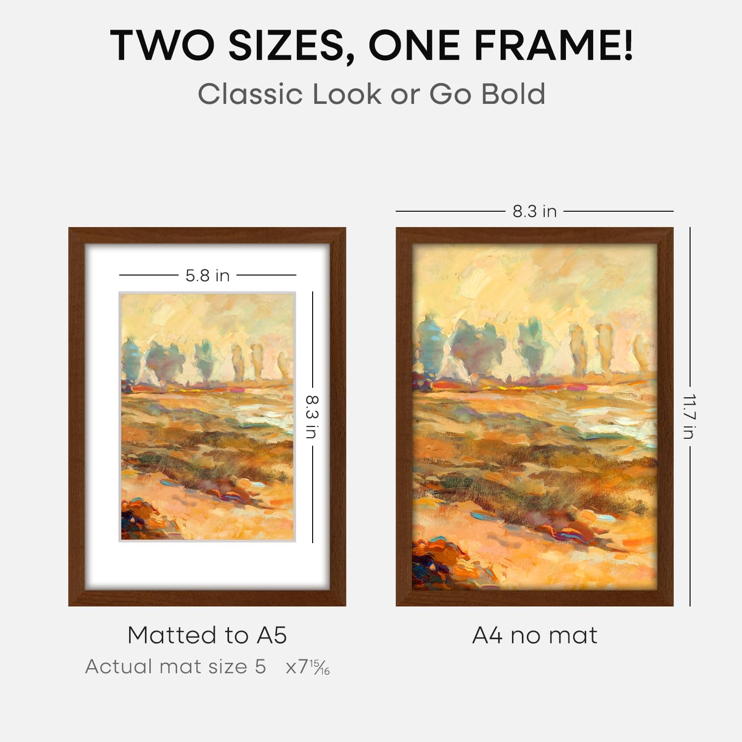 Homeforia A4 Picture Frame Brown Wood, High-End Dark Oak 8.3 x 11.7 Poster Walnut Frames Matted to