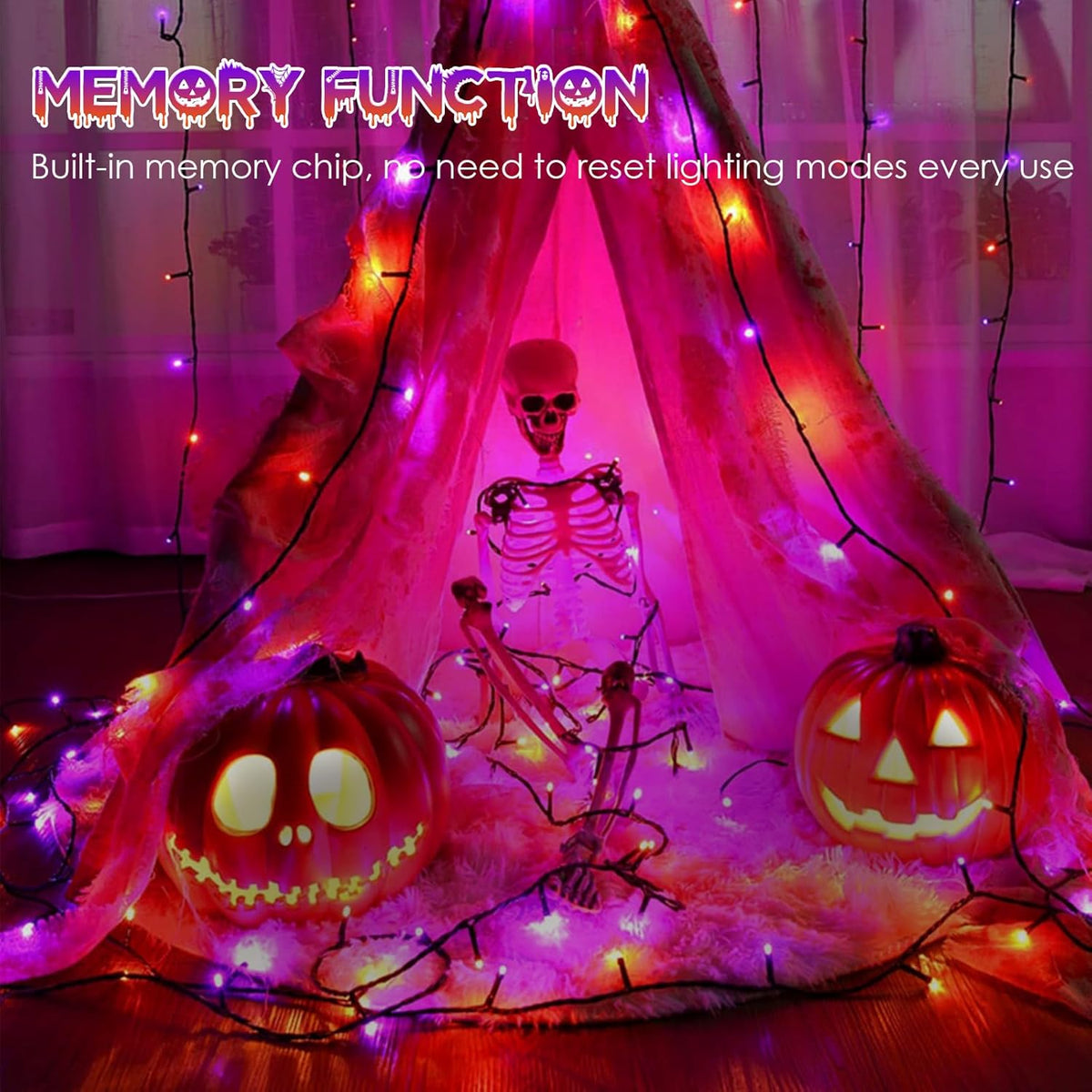 4pk Orange and Purple Solar Halloween Lights Outdoor Waterproof, 400LED 132FT Solar Powered LED