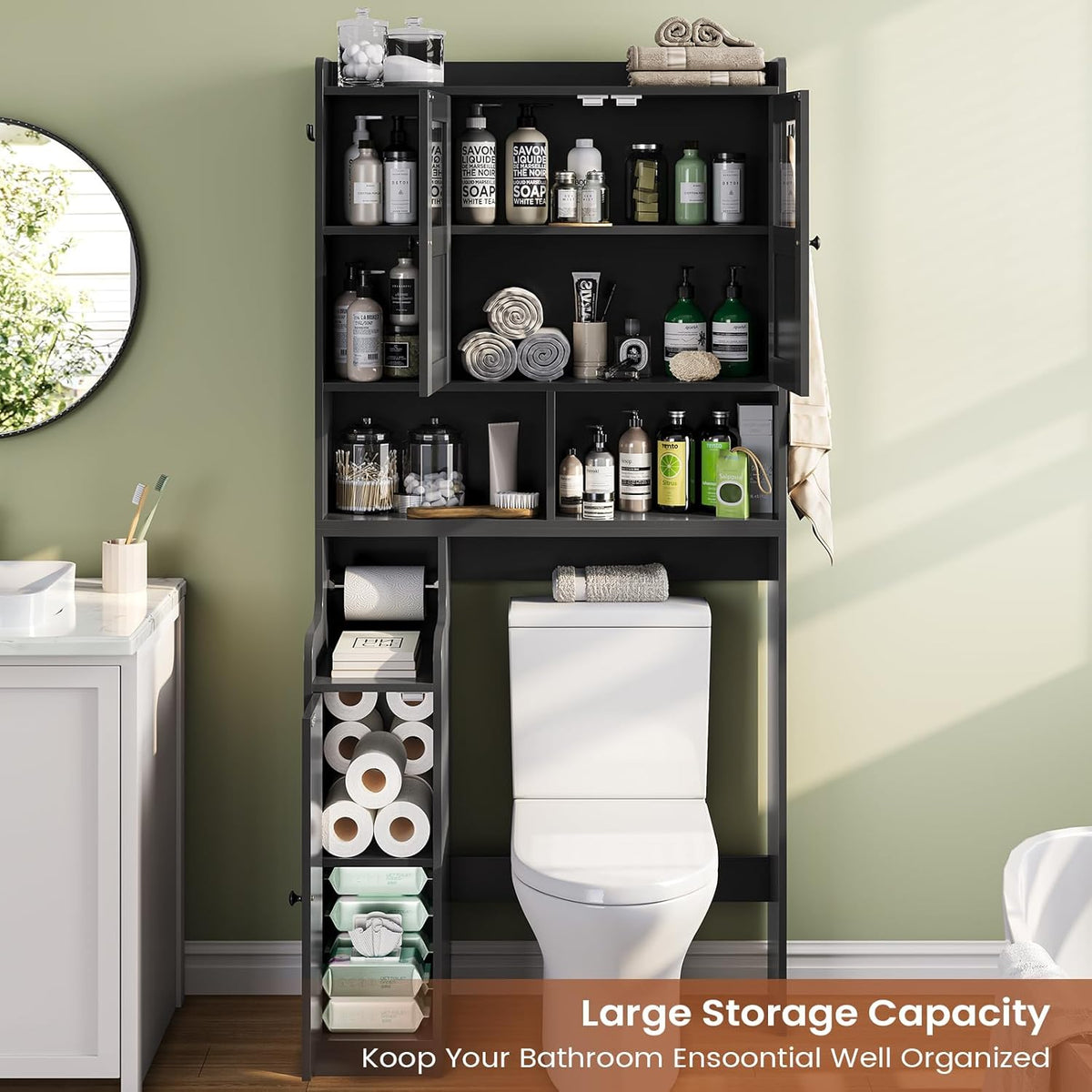 Itaar Over The Toilet Storage Cabinet, Over Toilet Bathroom Organizer with Glass Doors & Toilet