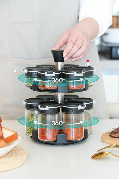 360 rotating 2 tier jars spice rack (6 small 6 large spice jars) Revolving Seasoning Organizer.