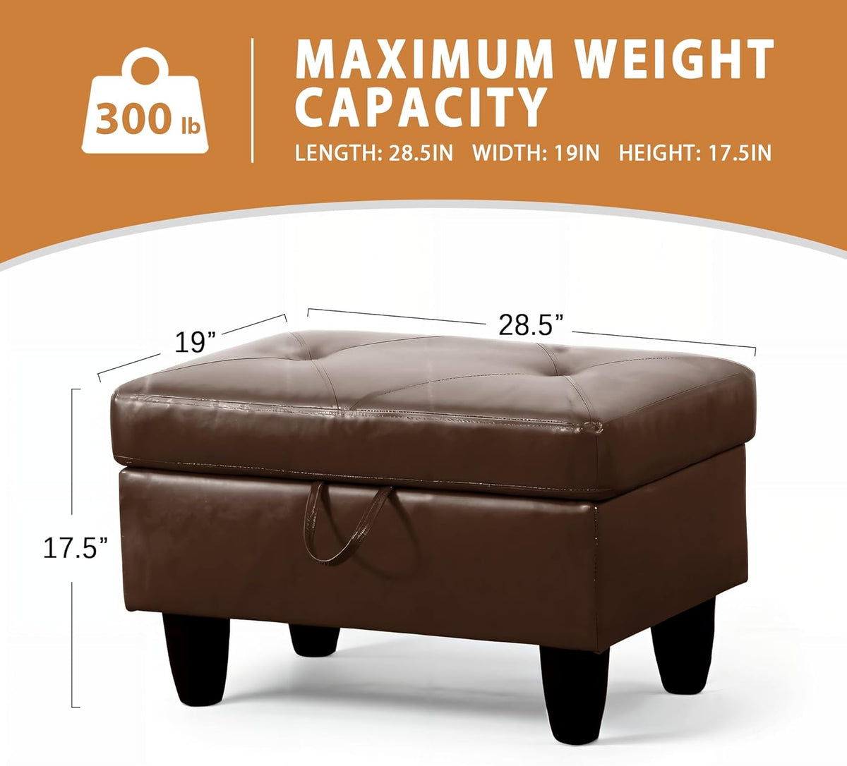 Ottoman Rectangular Storage Ottoman Bench, Faux Leather Footrest, Coffee Table, Stool Footstool