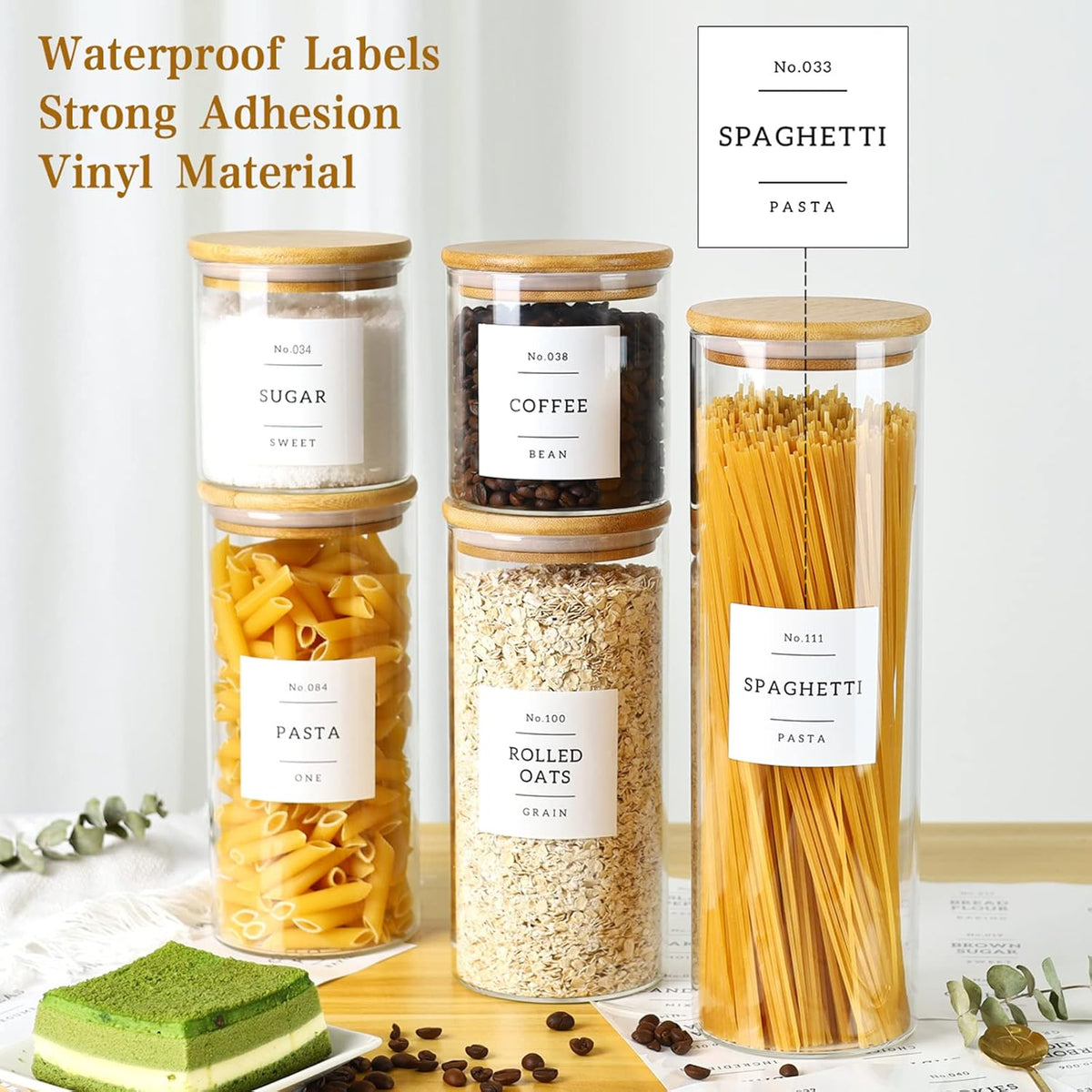 5 Pack Glass Jars with Bamboo Airtight Lids - Stackable Food Storage Containers with 132 Pantry