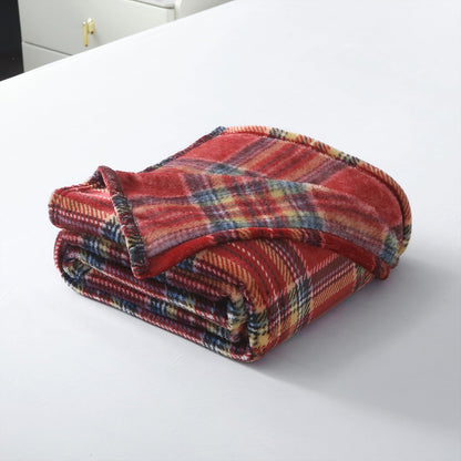 MERRYLIFE Dark Red Plaid Throw Blanket Decorative Fleece Throw | Ultra-Plush Colorful | Couch
