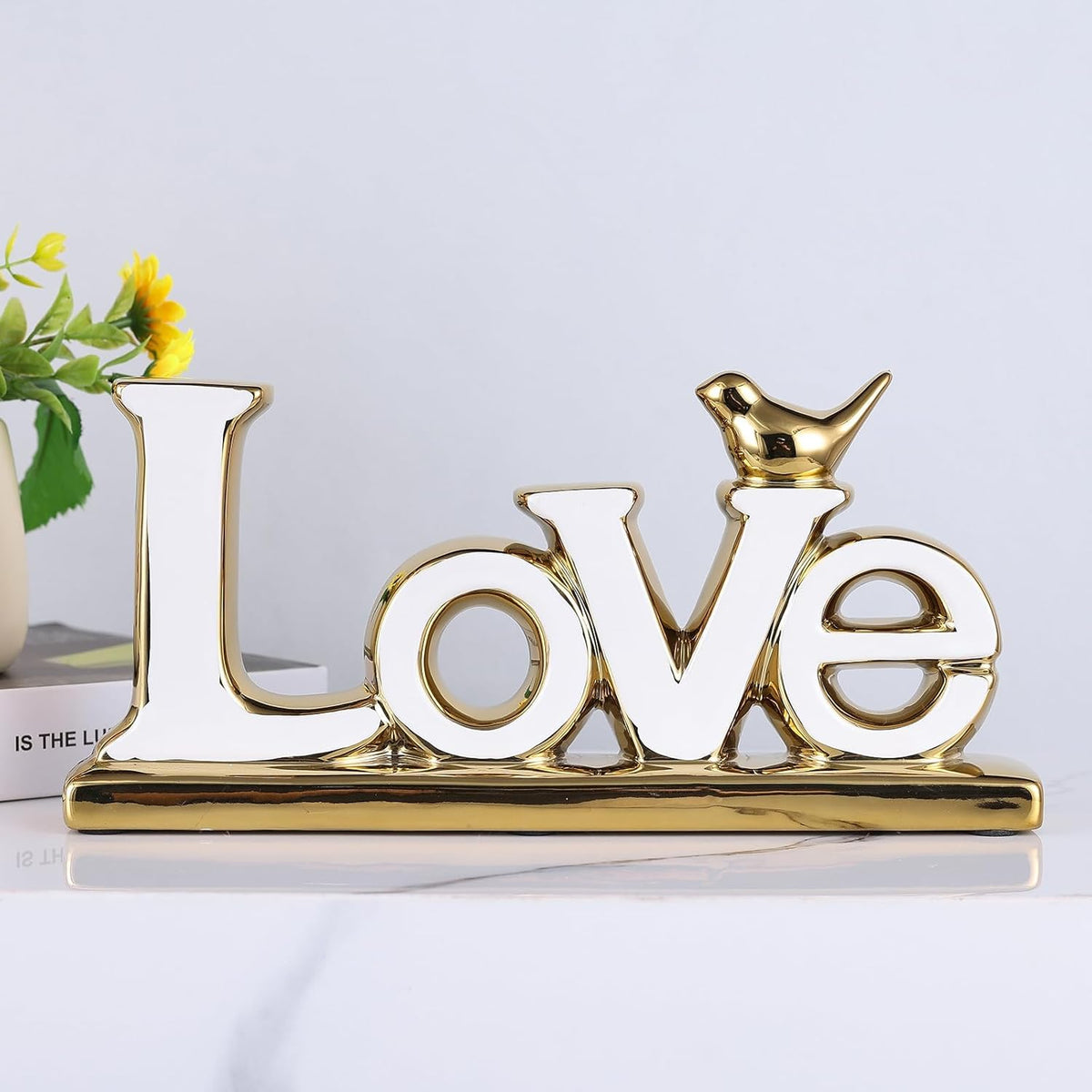 Love Sign Decoration - White & Gold Modern Bird Sculpture Statue, Personalized Love Decor for
