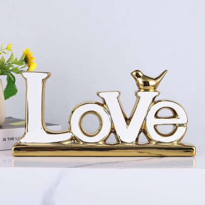 Love Sign Decoration - White & Gold Modern Bird Sculpture Statue, Personalized Love Decor for