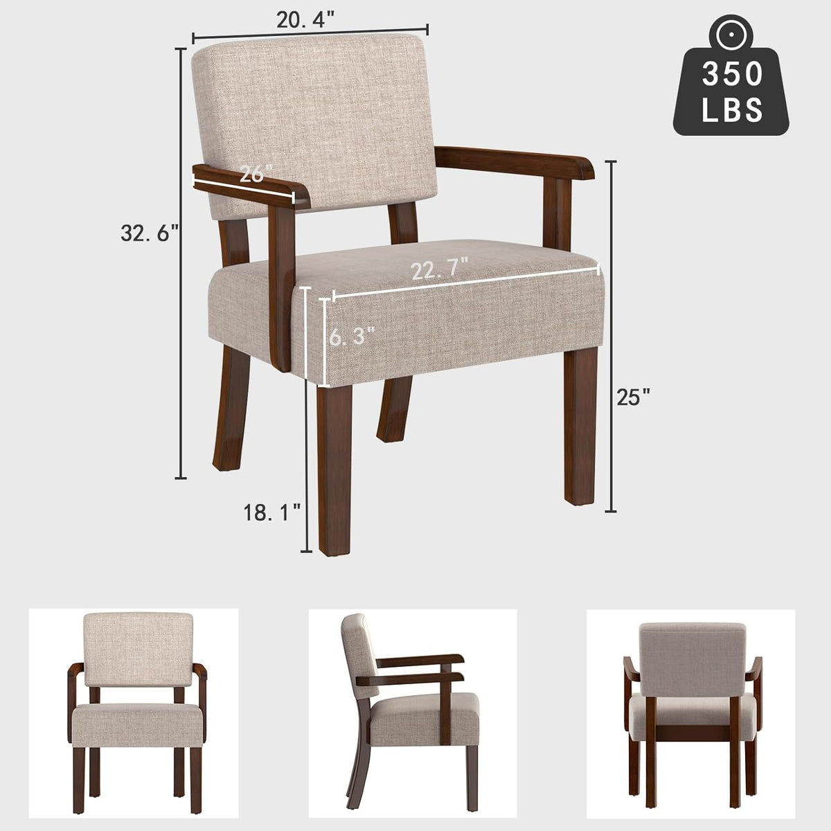 Accent Chair, Oversize Living Room Chairs with Soft Seat & Armrests for Living & Dinning Rooms