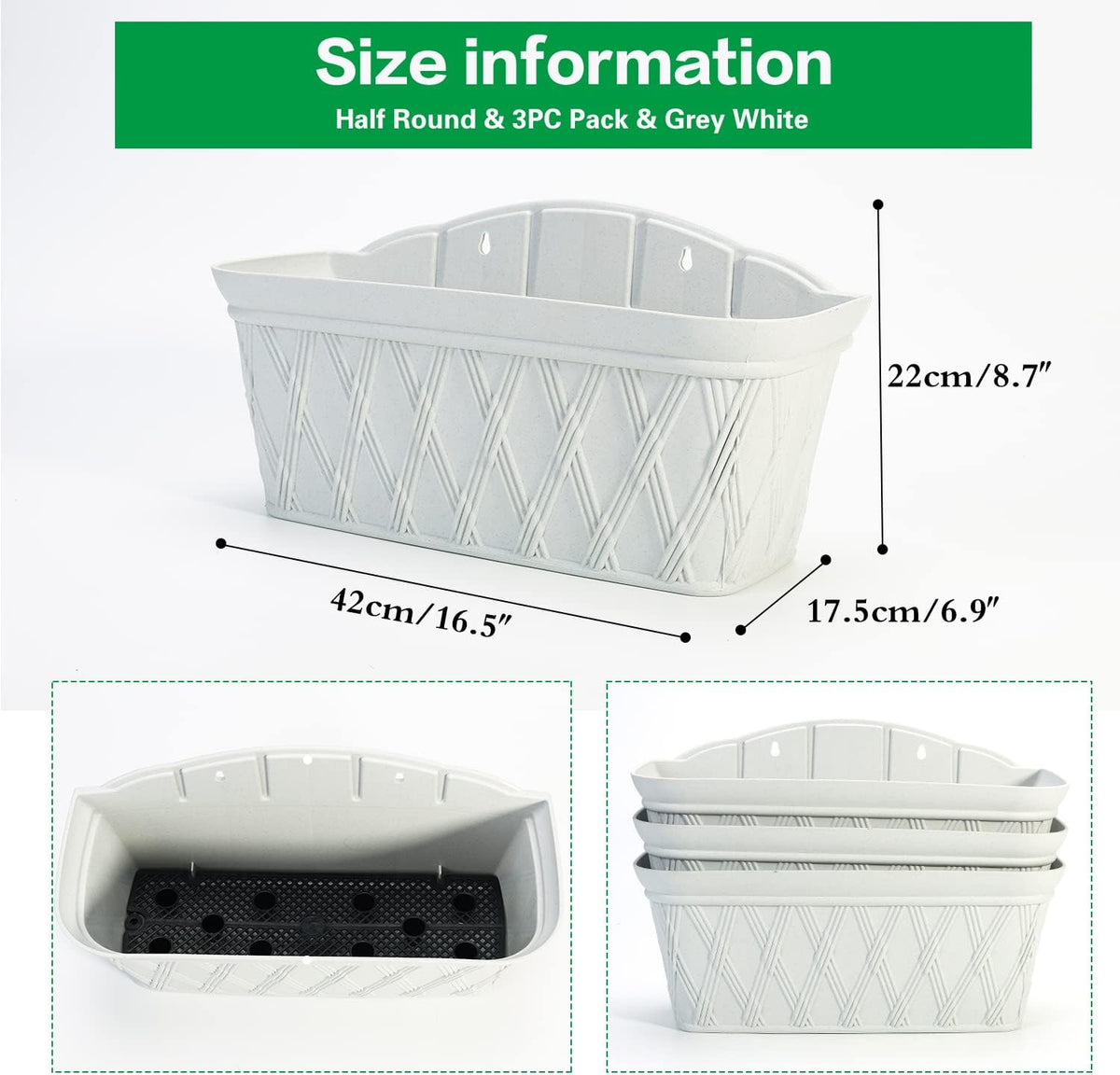 Sungmor 3 Pack Wall Hanging Planters, 16.5 Inch Railing Fence Hanging Flower Pots, Thickened