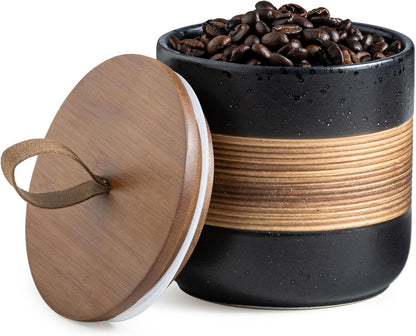 Ceramic Jar with Lid, Coffee Container Kitchen Food Storage Jars for Spice Sugar Tea Bag, Stackable