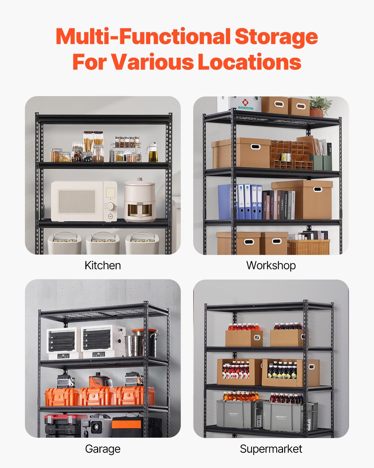 VEVOR Storage Shelves, 3000 lbs, 5 Tier Heavy Duty Garage Shelving, 24" D x 48" W x 72" H