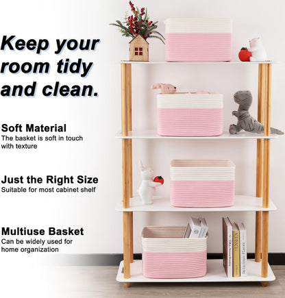 4 Pack Storage Baskets for Organizing, Woven Baskets for Shelves - Perfect for Toys, Books, Towels