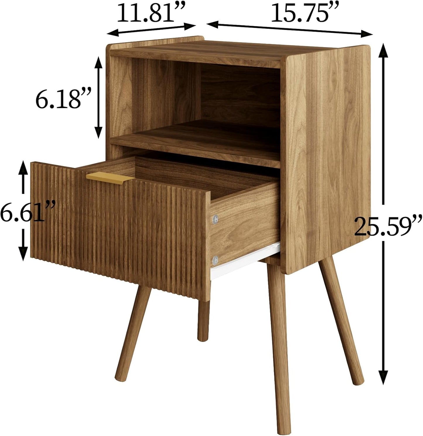 Nightstand,Modern Bedside Table with Storage Drawer and Open Wood Shelf, Accent Night Stand with