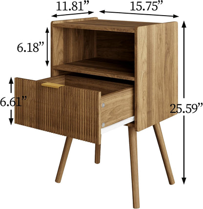 Nightstand,Modern Bedside Table with Storage Drawer and Open Wood Shelf, Accent Night Stand with