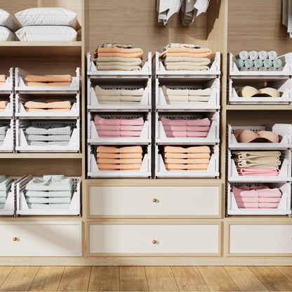 5 Pack Folding Closet Organizers Storage Box, Stackable Storage Bins, Plastic Drawer Basket Closet