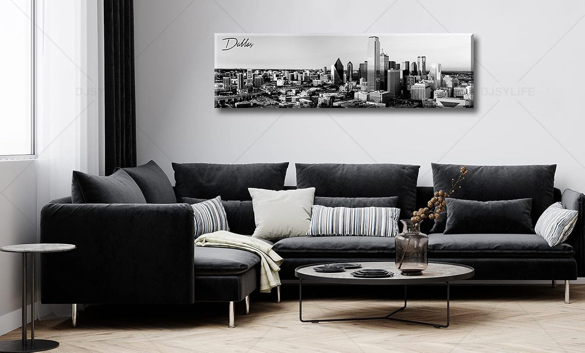 Black and White Wall Art Dallas Skyline Cityscape Skyscrapers Canvas Print Painting Landscape Texas