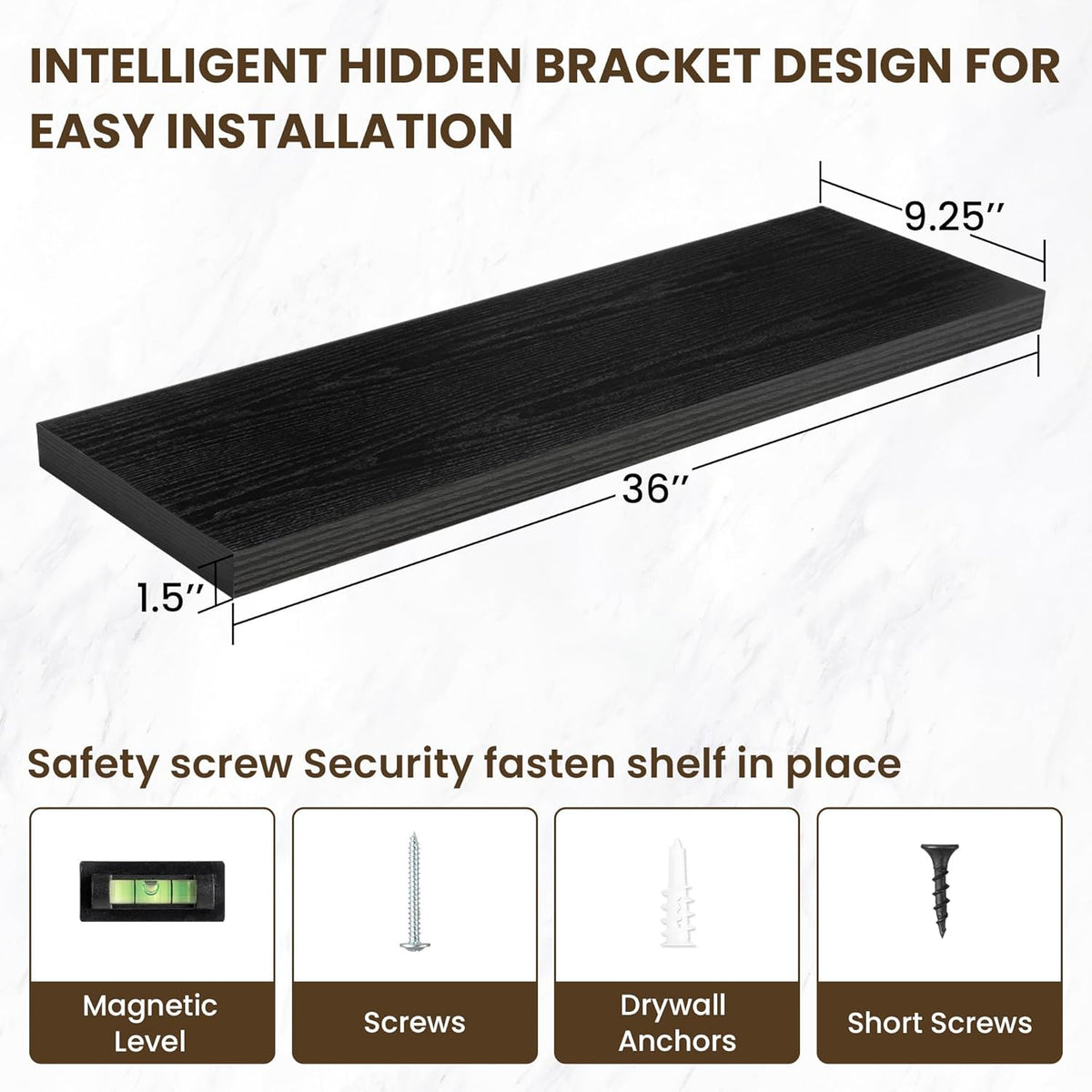 36 Inch Floating Shelves, 36"x9.25"x1.5" Inch Deep Floating Shelves for Wall, Wooden Shelves for