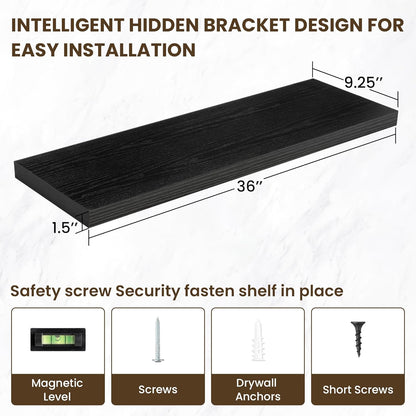 36 Inch Floating Shelves, 36"x9.25"x1.5" Inch Deep Floating Shelves for Wall, Wooden Shelves for