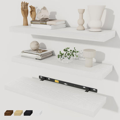 Fun Memories White Floating Shelves Wall Shelf 24 Inch Long, Rustic Bathroom Shelves, Wall Mounted