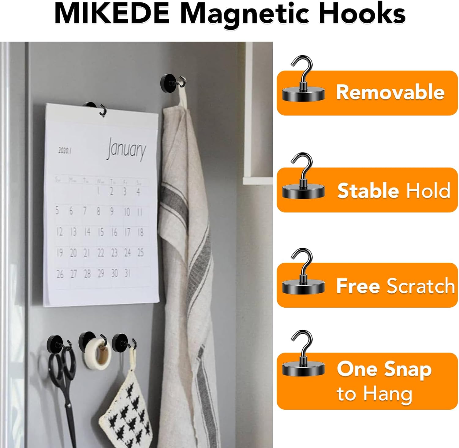 MIKEDE Black Magnetic Hooks Heavy Duty, 150LB+ Strong Neodymium Magnets for Refrigerator, Magnetic