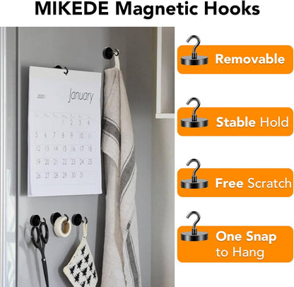 MIKEDE Black Magnetic Hooks Heavy Duty, 150LB+ Strong Neodymium Magnets for Refrigerator, Magnetic