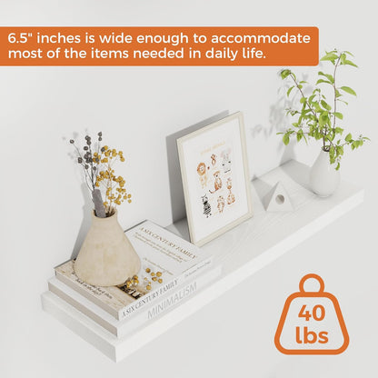 Fun Memories Floating Shelves for Wall, 24" Rustic Wood Deep Wall Mounted Shelves with Invisible