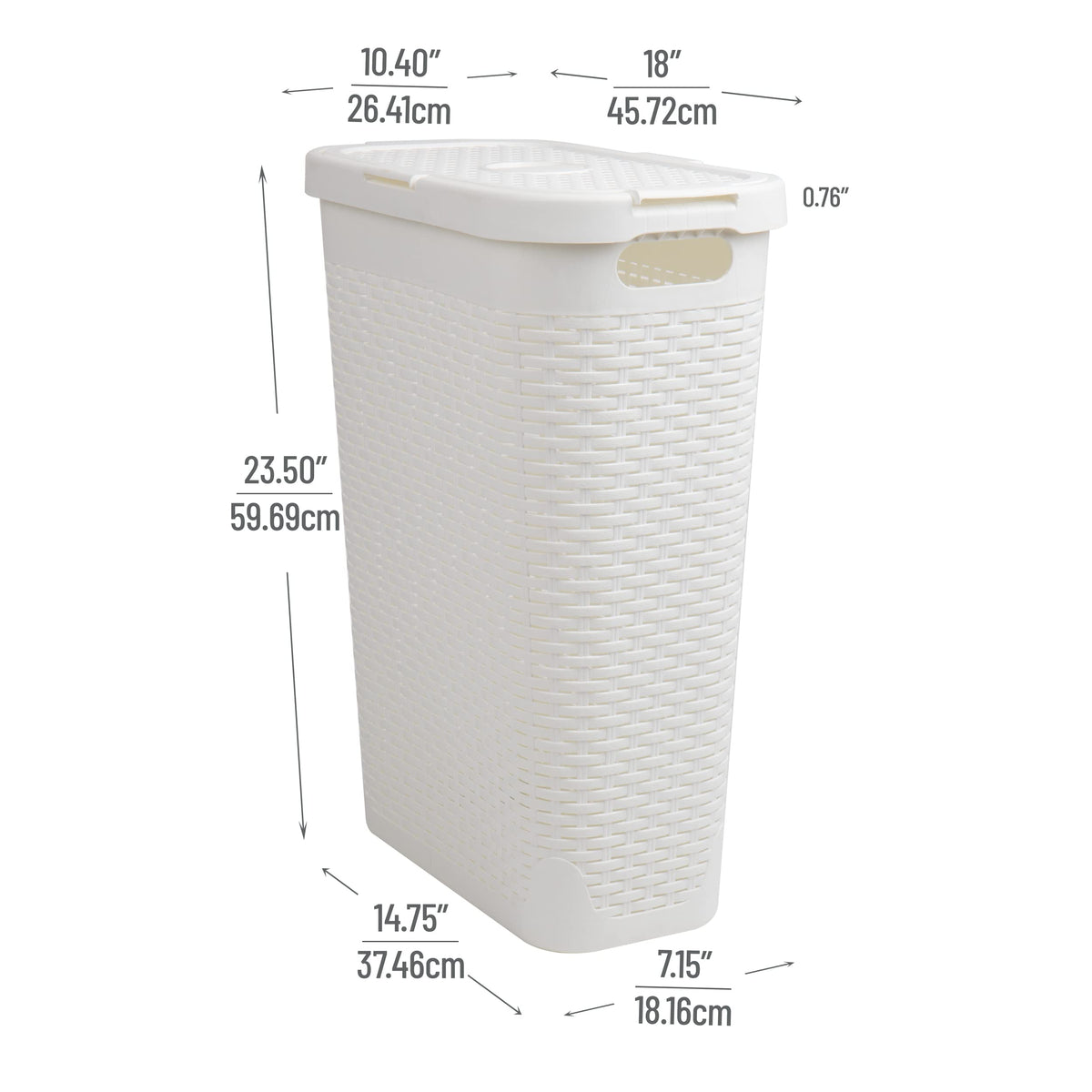 Mind Reader 40L Slim Laundry Hamper with Lid, Narrow Clothes Baskets, Set of 2, White