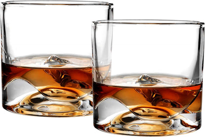 Denali Mountain Heavy Crystal Whiskey Glasses Gift Set of 2, Thick Freezable Bourbon Glass 1lb