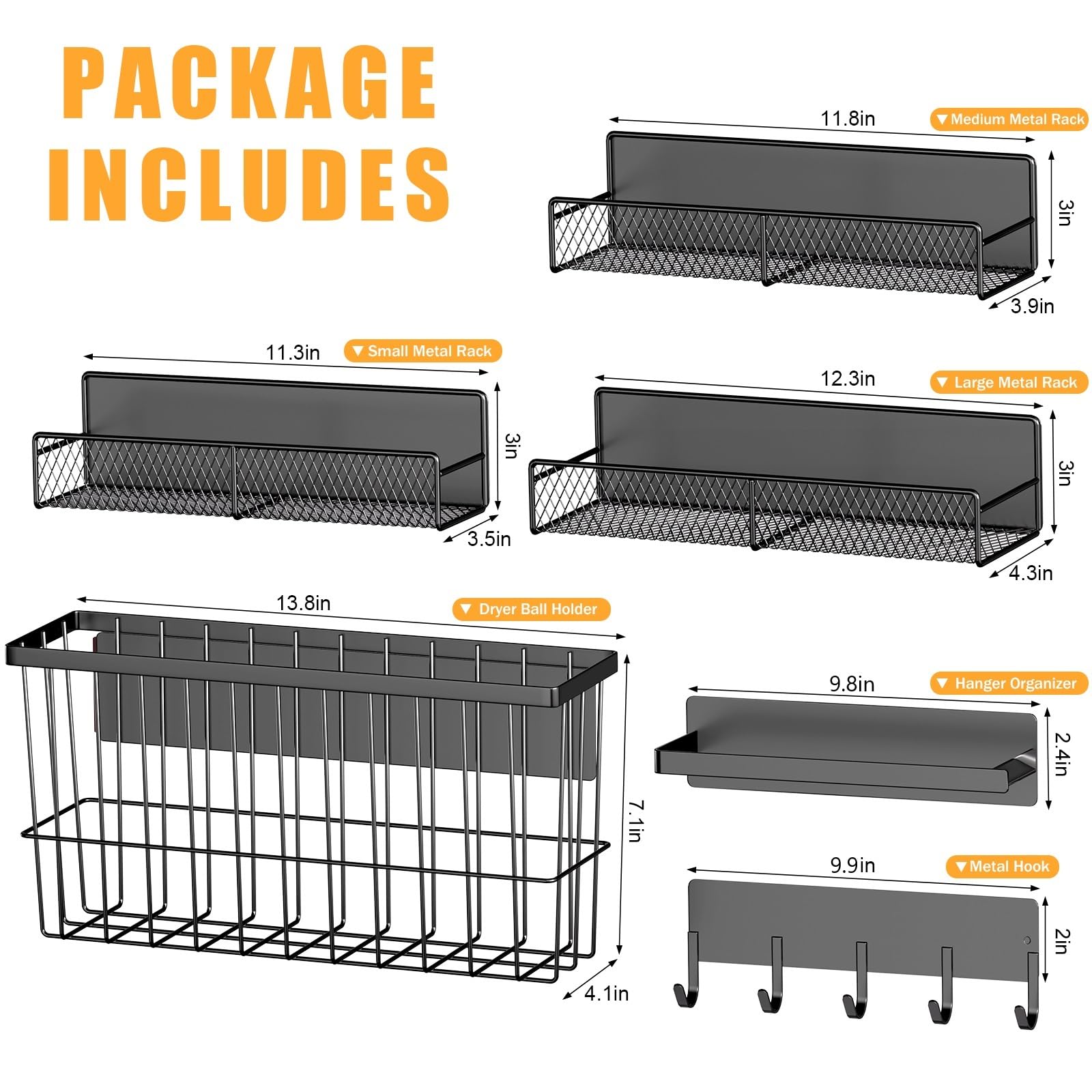6 Pack Magnetic Shelves for Washing Machine, Magnetic Spice Rack Organizer for Refrigerator