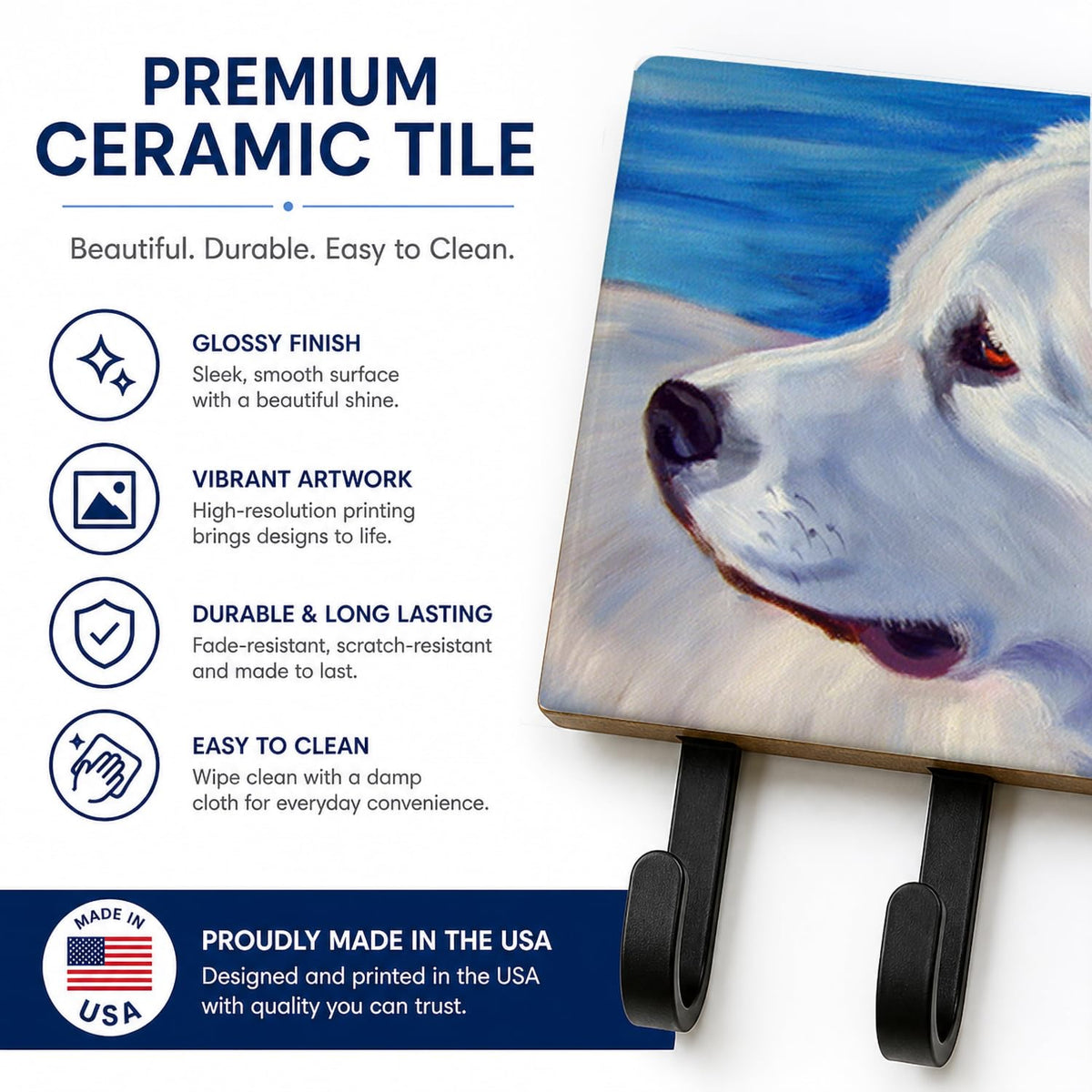 Caroline's Treasures 7417TH68 Great Pyrenees at the Beach Leash or Key Holder, Wall Hooks, Key