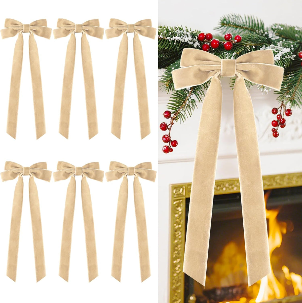 Senjie Velvet Large Christmas Bows for Staircase Garland Wreath, 20in x 8in Vintage Ribbon Bows