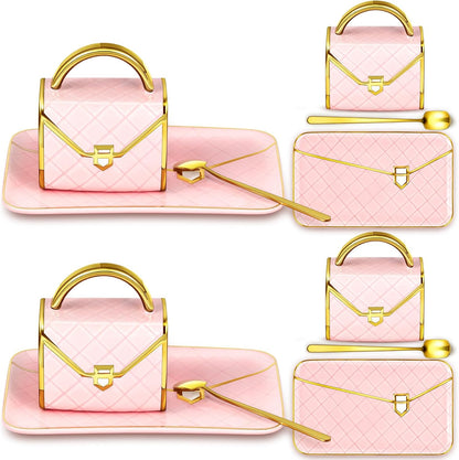 Zubebe 2 Sets Coffee Mug Elegant Handbag Shaped Cup Modern Ceramic Purse Mug with Spoon and Saucer