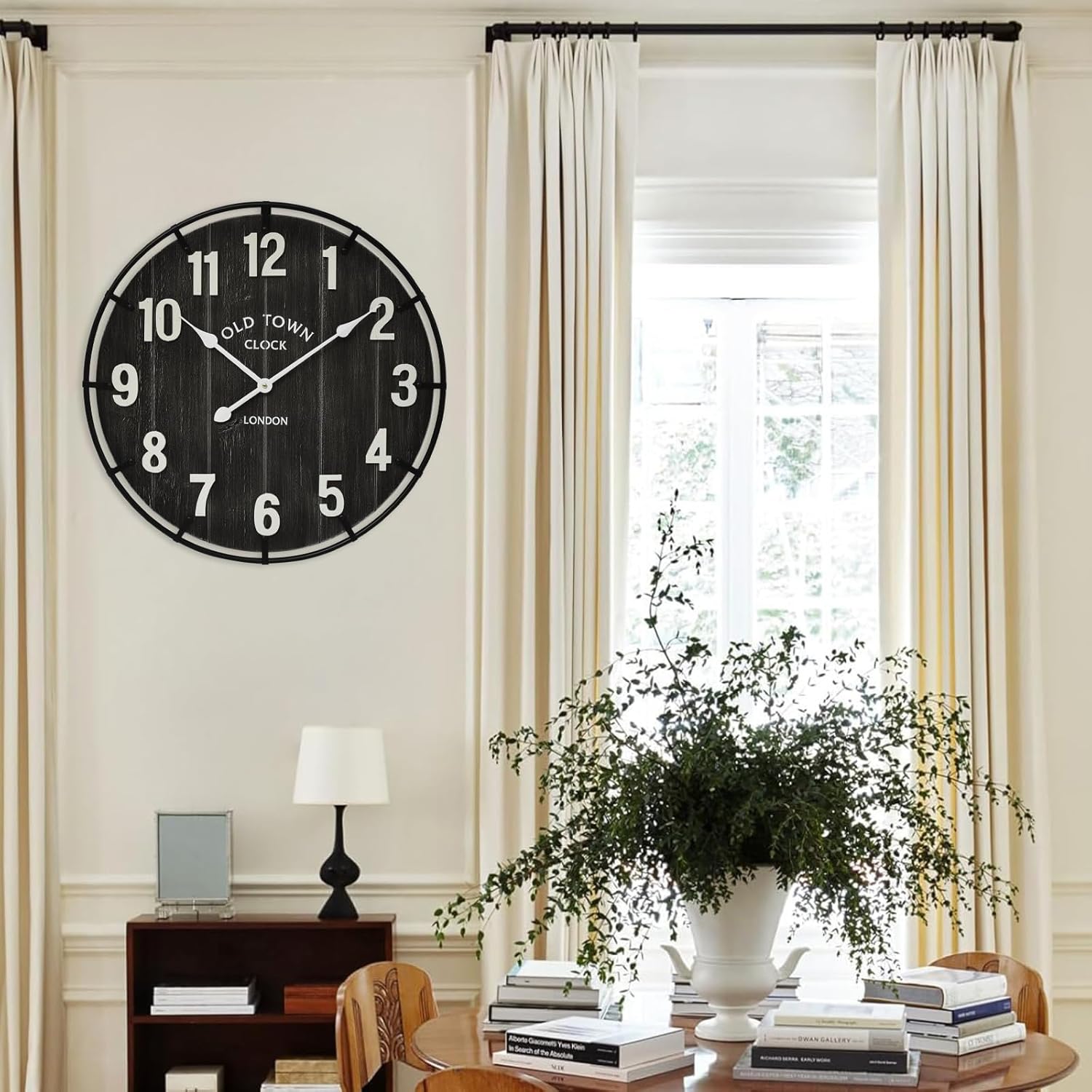 Large Old Town Farmhouse Wall Clock – 24 Inches Rustic Antique Wood with Metal Circle and Large