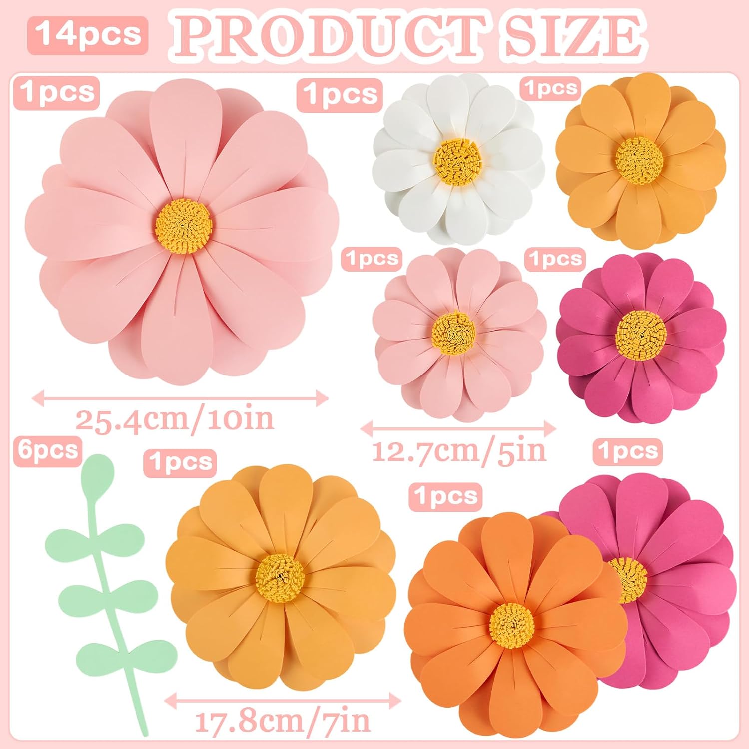 Paper Flowers Decorations for Wall, 3D Handmade Artificial Flowers for Wall Decorations, Pink
