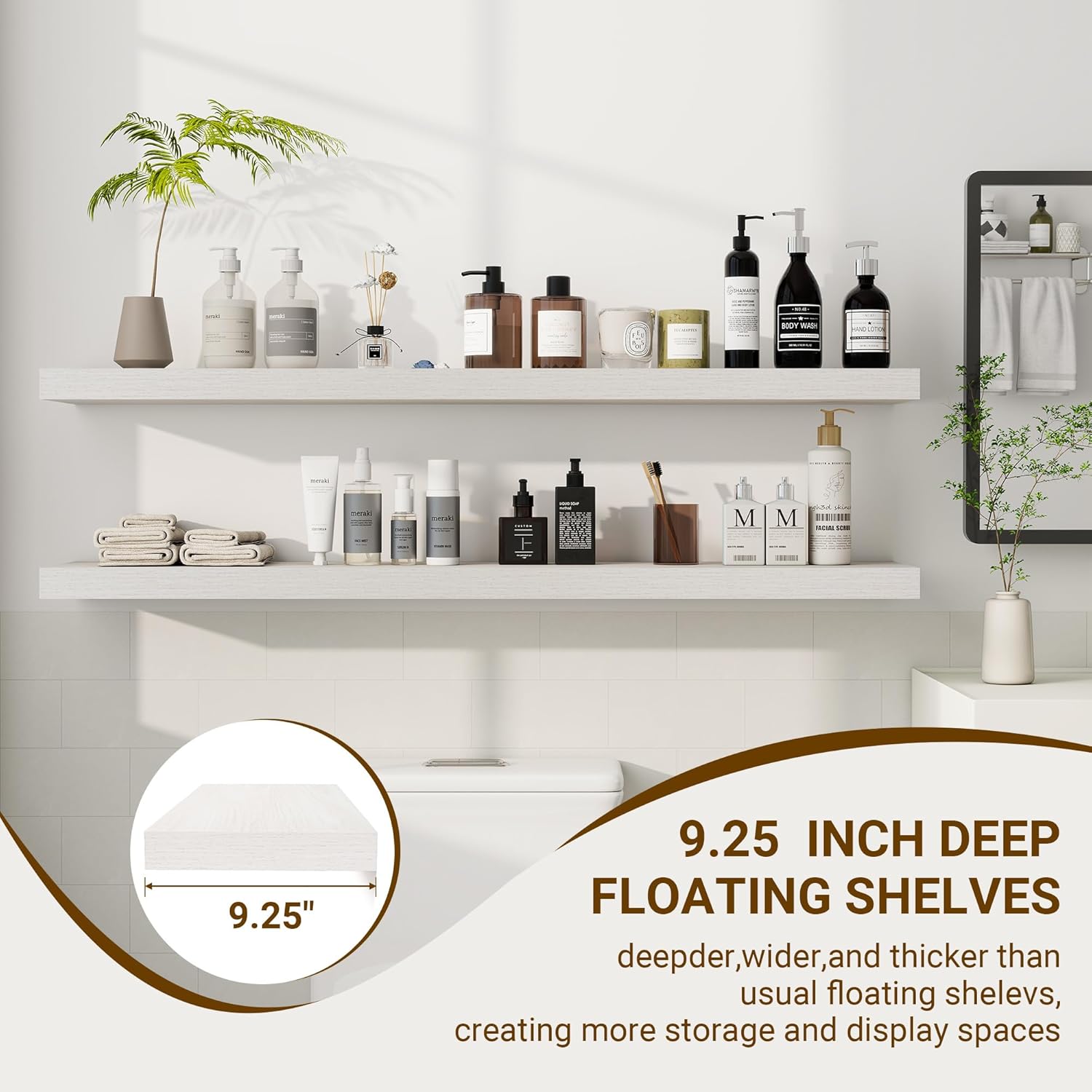 48 Inch Floating Shelves, 48"x9.25"x1.5" Inch Deep Floating Shelves for Wall, Wooden Shelves for
