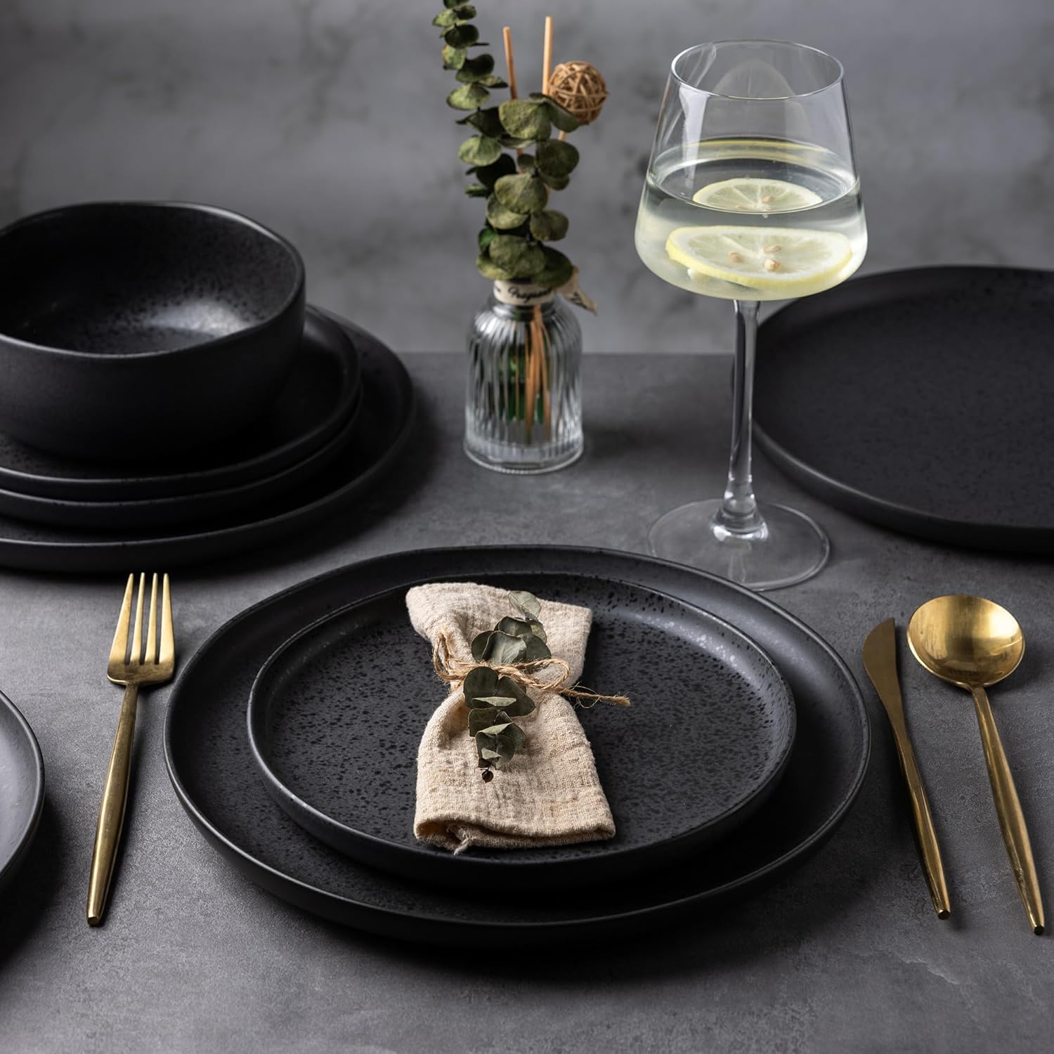 AmorArc Ceramic Dinnerware Sets, Wavy Rim Stoneware Plates and Bowls Sets, Highly Chip and Crack